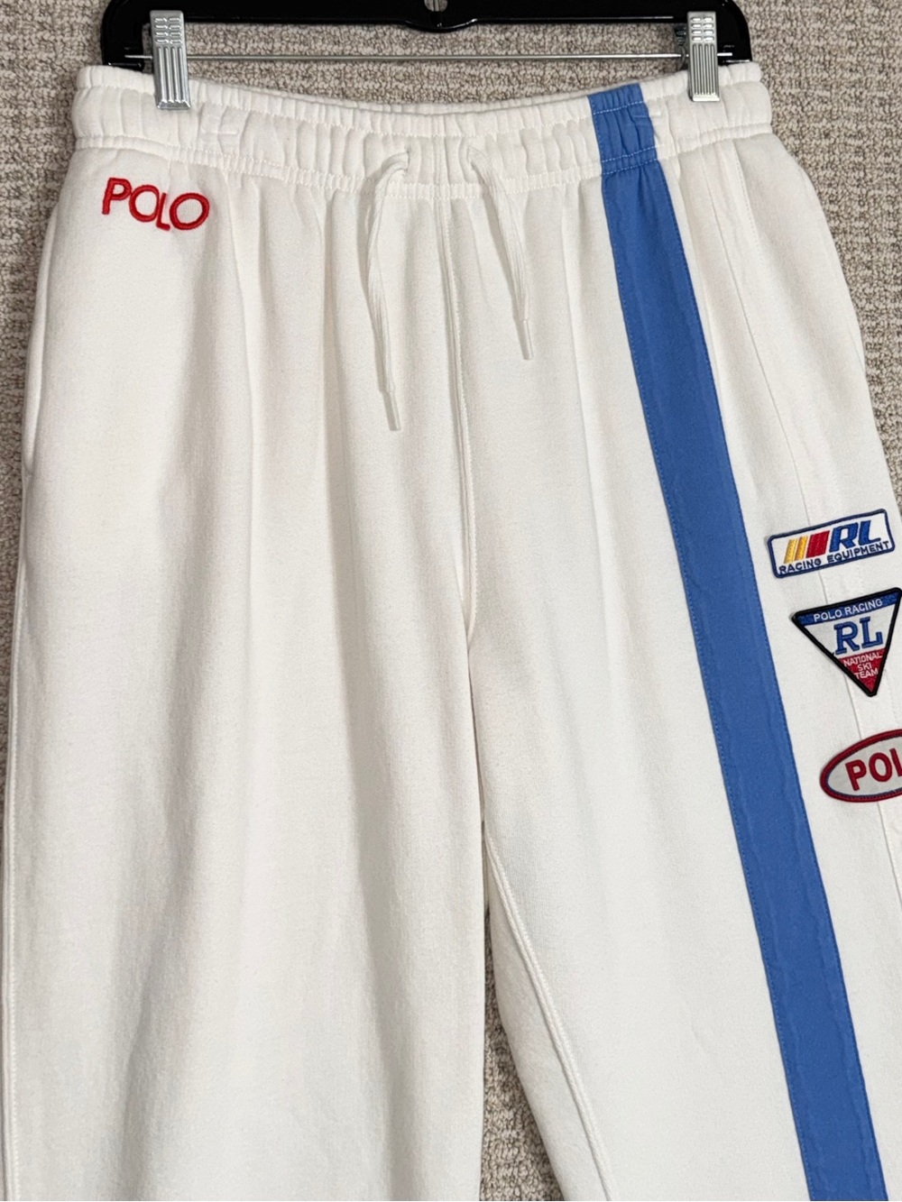 Polo Ralph Lauren Racing Patch Sweatpants Joggers Medium Streetwear - Picture 3 of 5